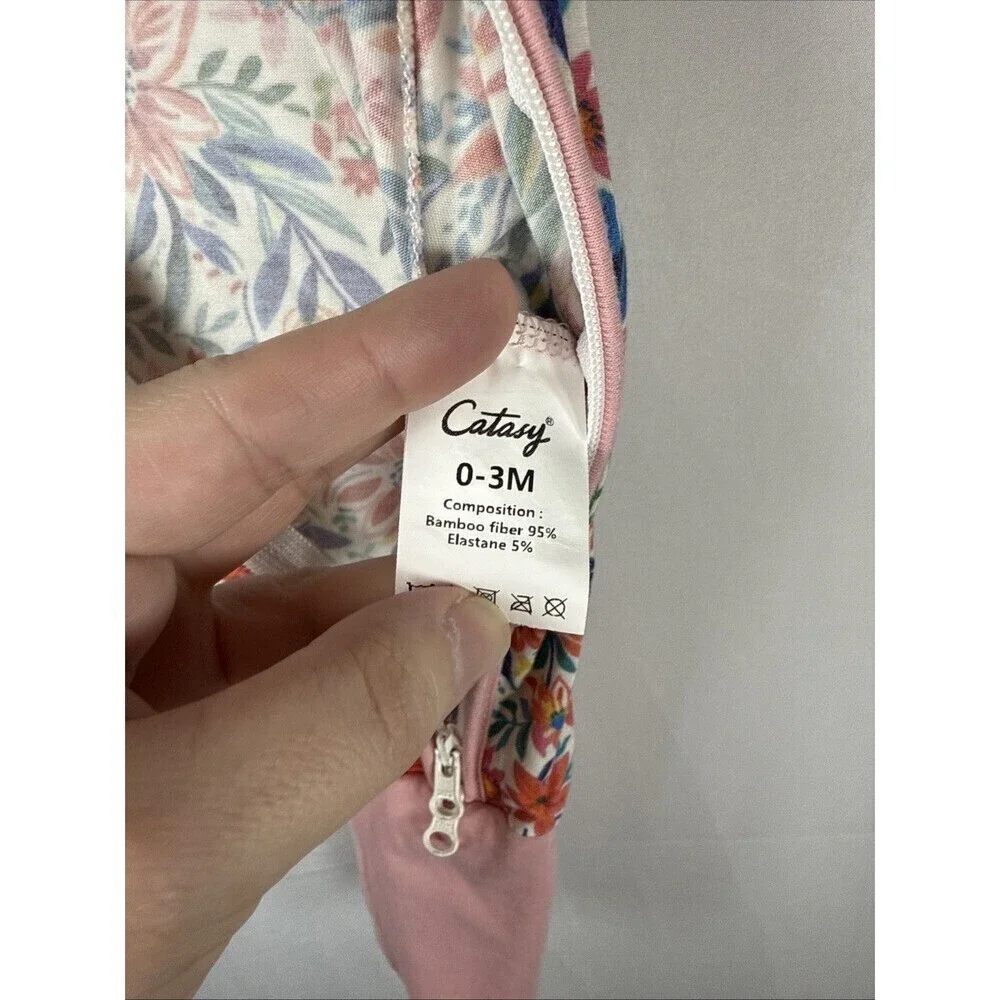Catasy Bamboo Sleeper Pink Floral Print 0-3 M Preowned